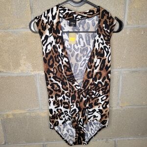 Aria Leopard Print Bodysuit Women’s L Brown Black White One Piece NWT